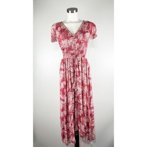 GOA PARIS COLLECTION Red Floral Beaded Beach Coastal Tassel Maxi Dress Sz S